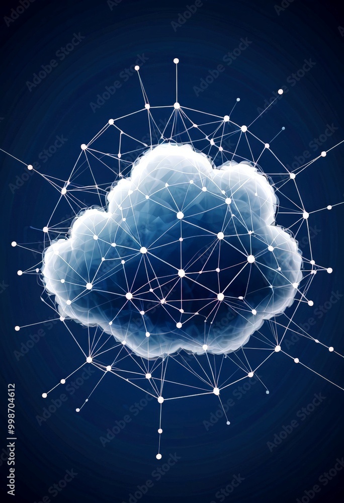 Aufkleber a digital illustration of a cloud-like structure composed of interconnected lines and dots, symbolizing a network or interconnected system.