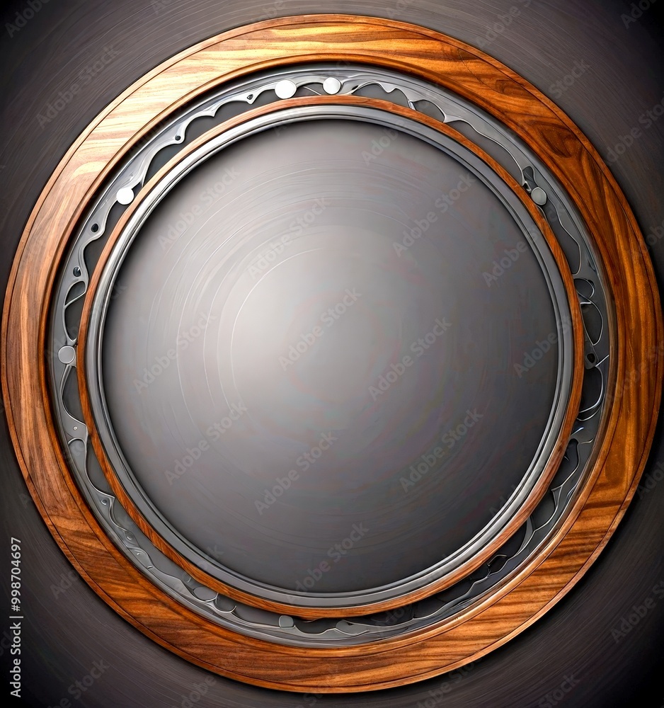 Leinwandbilder a circular frame with a dark gray background and a dark brown border the frame is adorned with a met
