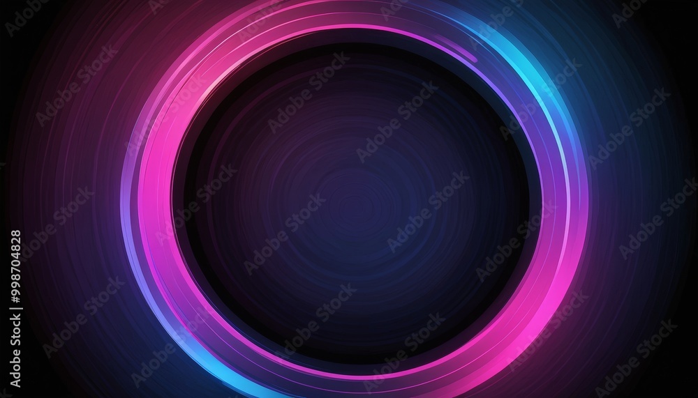 Poster a circular frame with a gradient of pink and blue colors, set against a black background