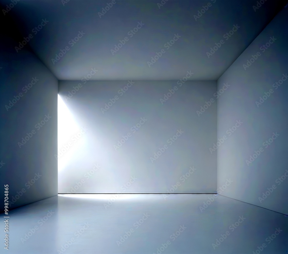 Poster a minimalist, white room with a clean, uncluttered appearance, featuring a large window on the left 