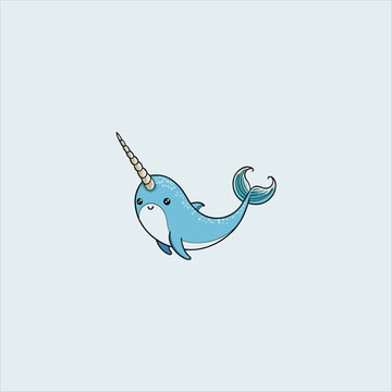 recommend clip art: Cute cartoon magic narwhal with rainbow horn funny unicorn whale drawing.
