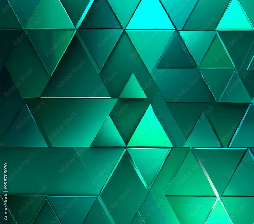 Fototapete a geometric pattern composed of numerous green triangles arranged in a grid-like fashion The triangles vary in size and orientation, creating a visually striking