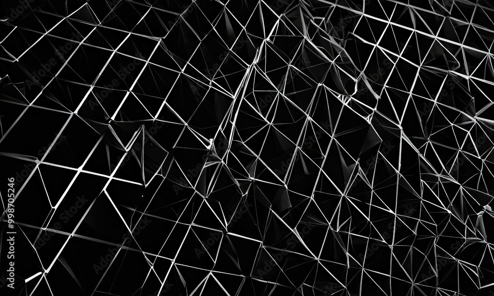 Leinwandbilder a black and white photograph complex geometric pattern composed of numerous intersecting lines and triangles, creating a visually striking and intricate design