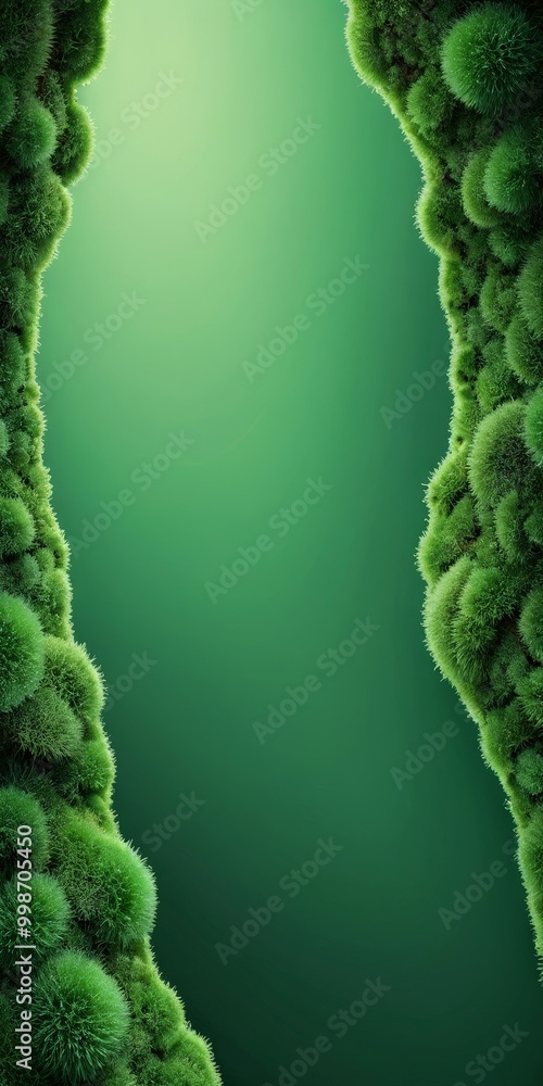 Poster a vertical arrangement of green moss or plants with a gradient background transitioning from a darker shade at the top to a lighter one at the bottom