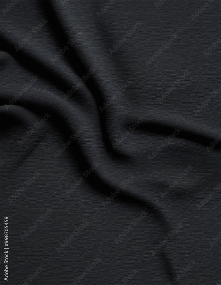 Poster a close-up view black fabric, with the folds and creases creating a textured and dynamic appearance