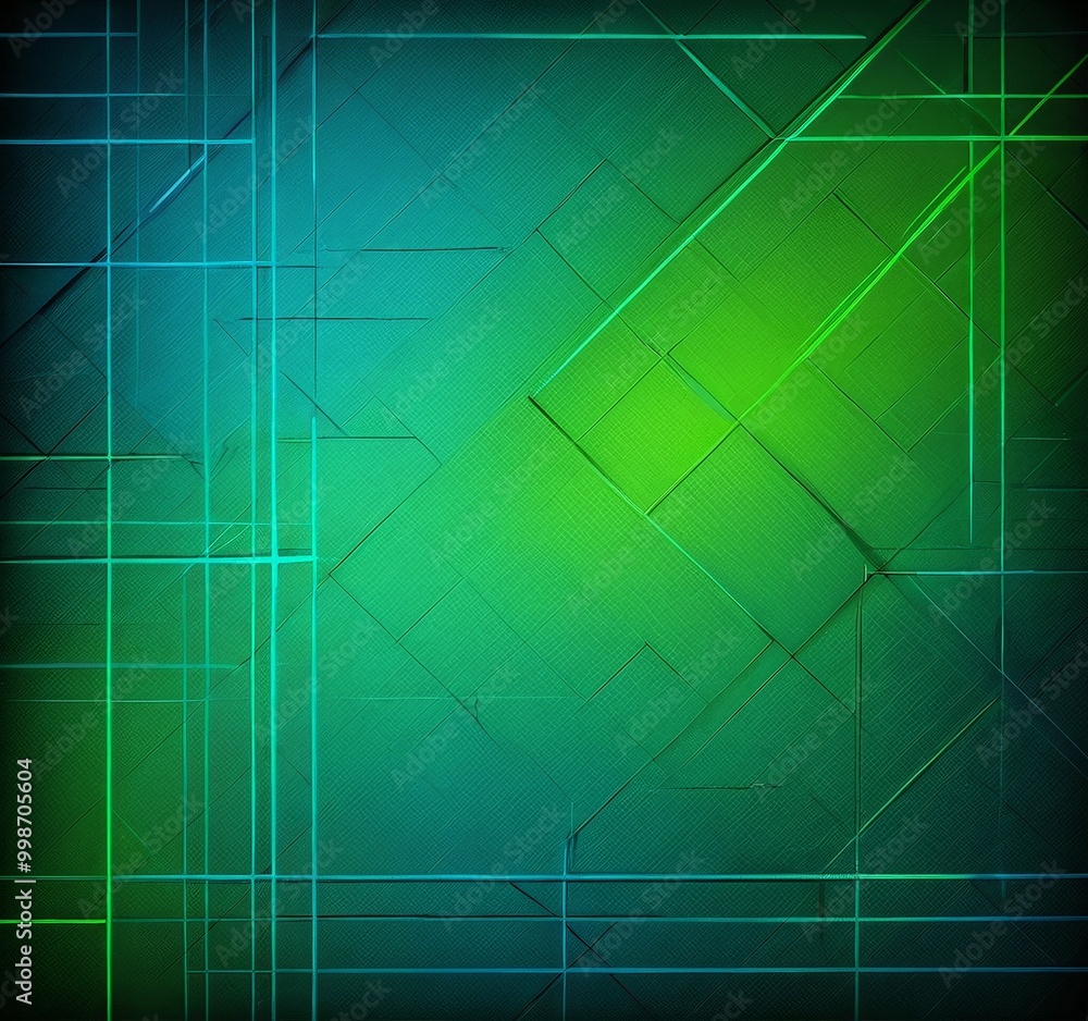 Poster a vibrant abstract background with intersecting lines in various shades of green and blue, creating a dynamic and visually striking composition