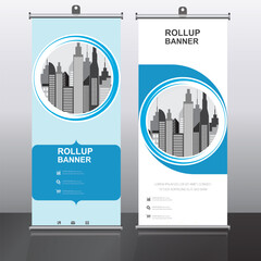 High-quality roll-up banner with modern cityscape, ideal for corporate events, trade shows, exhibitions, and marketing campaigns, making a strong visual impact.