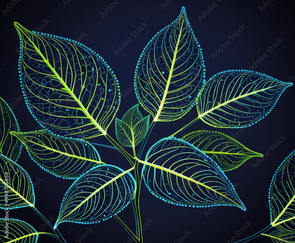 Poster a close-up view plant with green leaves, each adorned with a pattern of small dots The leaves are arranged in a circular formation, creating a sense of unity and