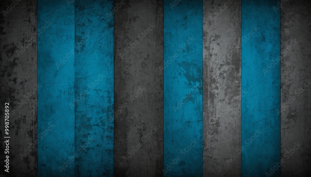 Poster a textured background with vertical blue and gray stripes, creating a striking contrast between the 