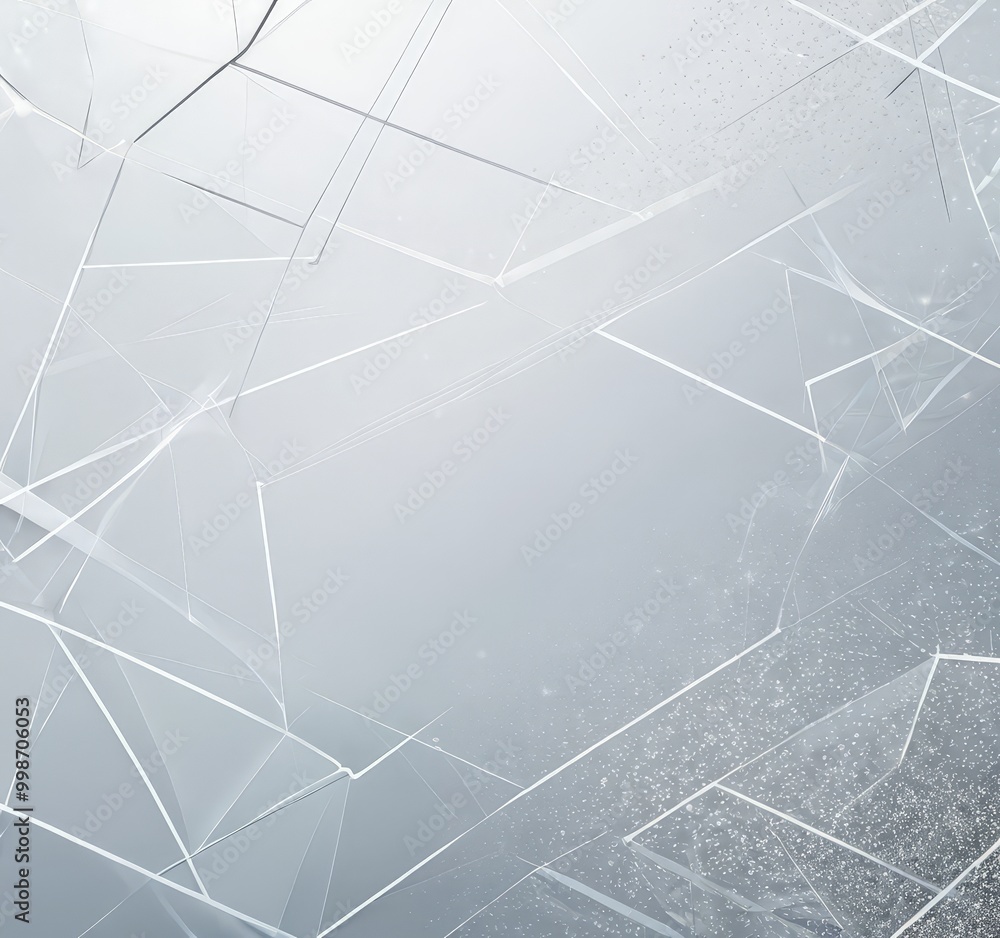 Poster a complex, abstract pattern of intersecting lines and shapes, creating a sense of depth and movement The predominant colors are gray and white, with occasional splashes of