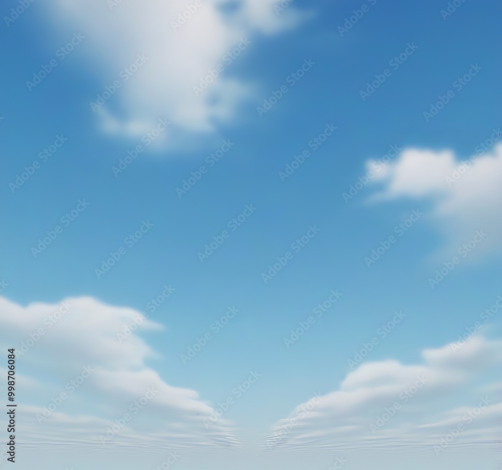 Poster a serene sky with fluffy white clouds stretches out, creating a sense of depth and vastness