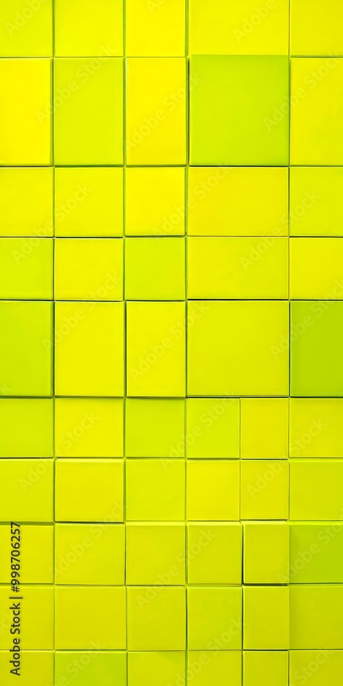 Poster a grid of square tiles in a vibrant green color, with some tiles slightly overlapping and others sta