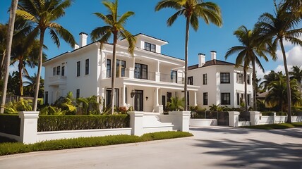 Obraz premium Luxury residential neighborhood buildings with architecture encircled by palm trees