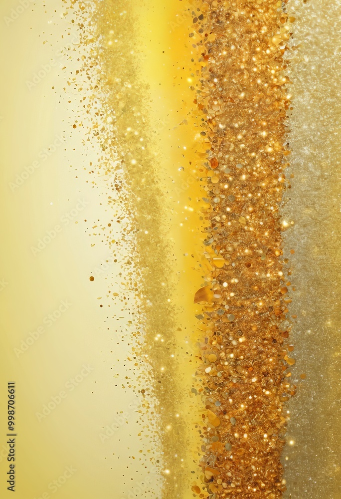 Aufkleber a vertical strip of gold glitter against a yellow background The glitter appears to be in motion, creating a dynamic and sparkling effect