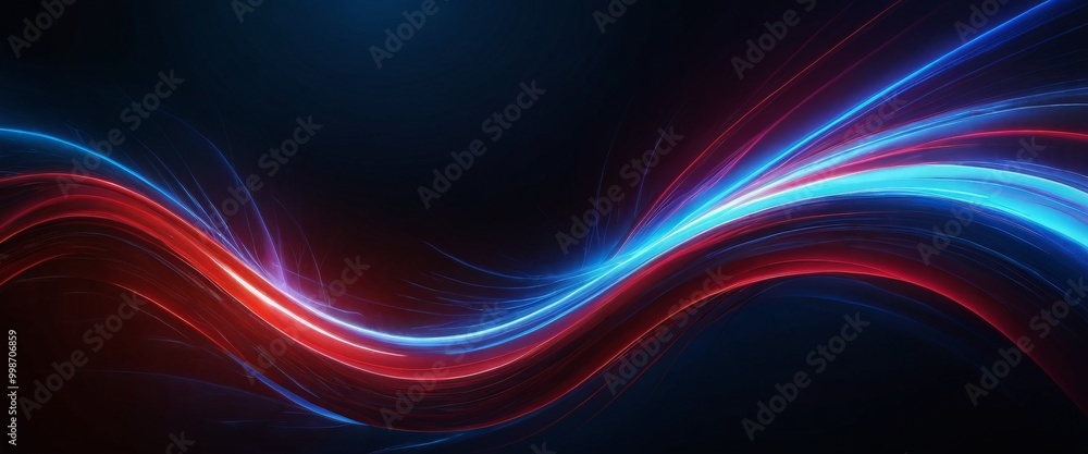 Aufkleber a dynamic abstract composition of curved lines in red, blue, and white, creating a sense of movement and energy against a dark background