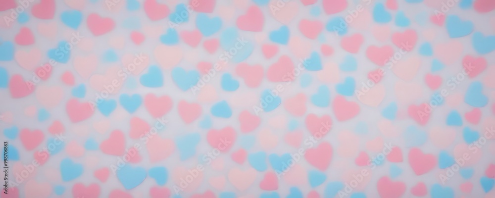 Poster a soft-focus pattern of pink and blue hearts on a light background