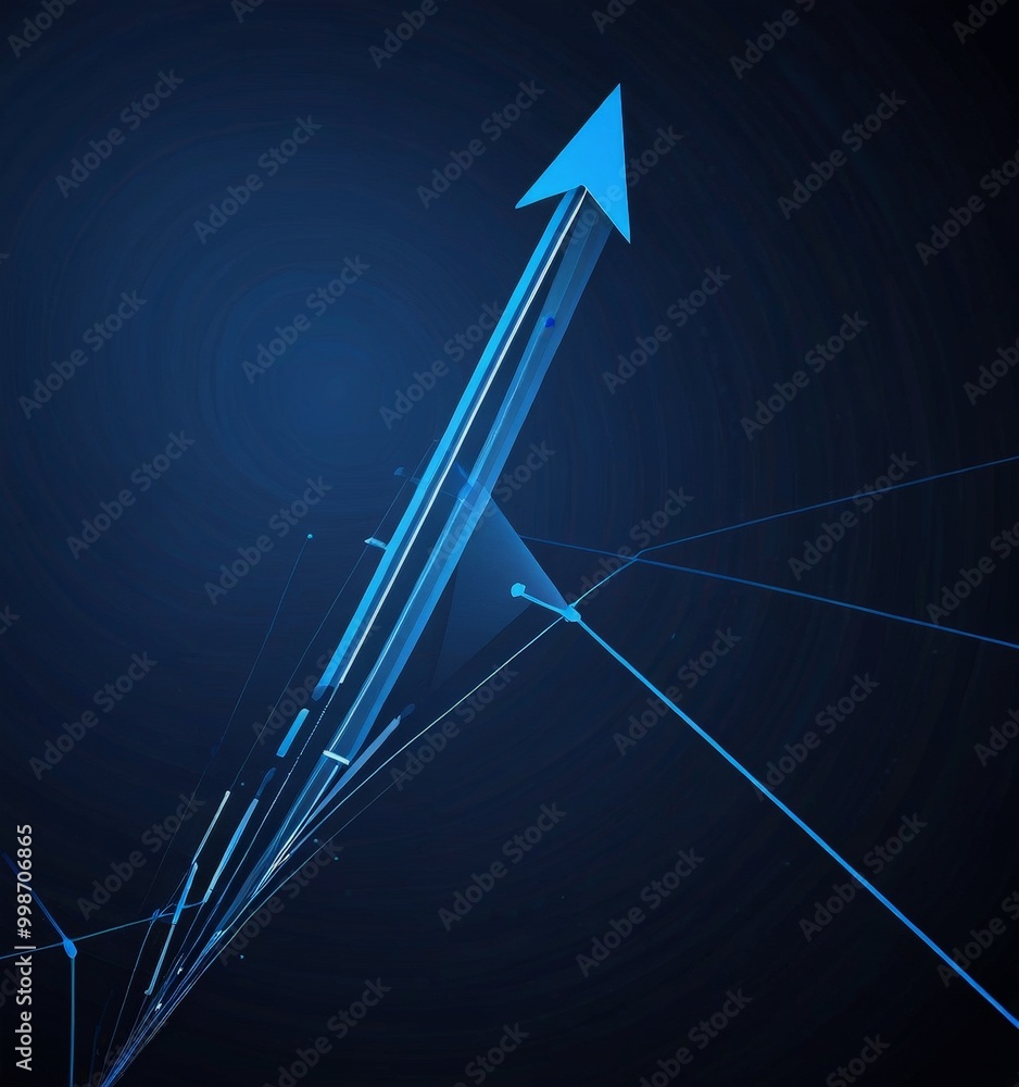 Leinwandbilder a blue arrow pointing upwards, surrounded by a network of blue lines and dots, creating a futuristic