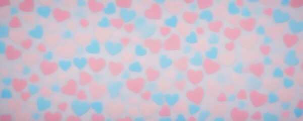 A soft-focus pattern of pink and blue hearts on a light background