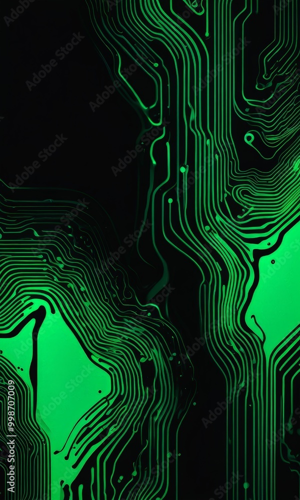 Aufkleber a striking abstract pattern of green and black lines and curves, creating a sense of movement and energy