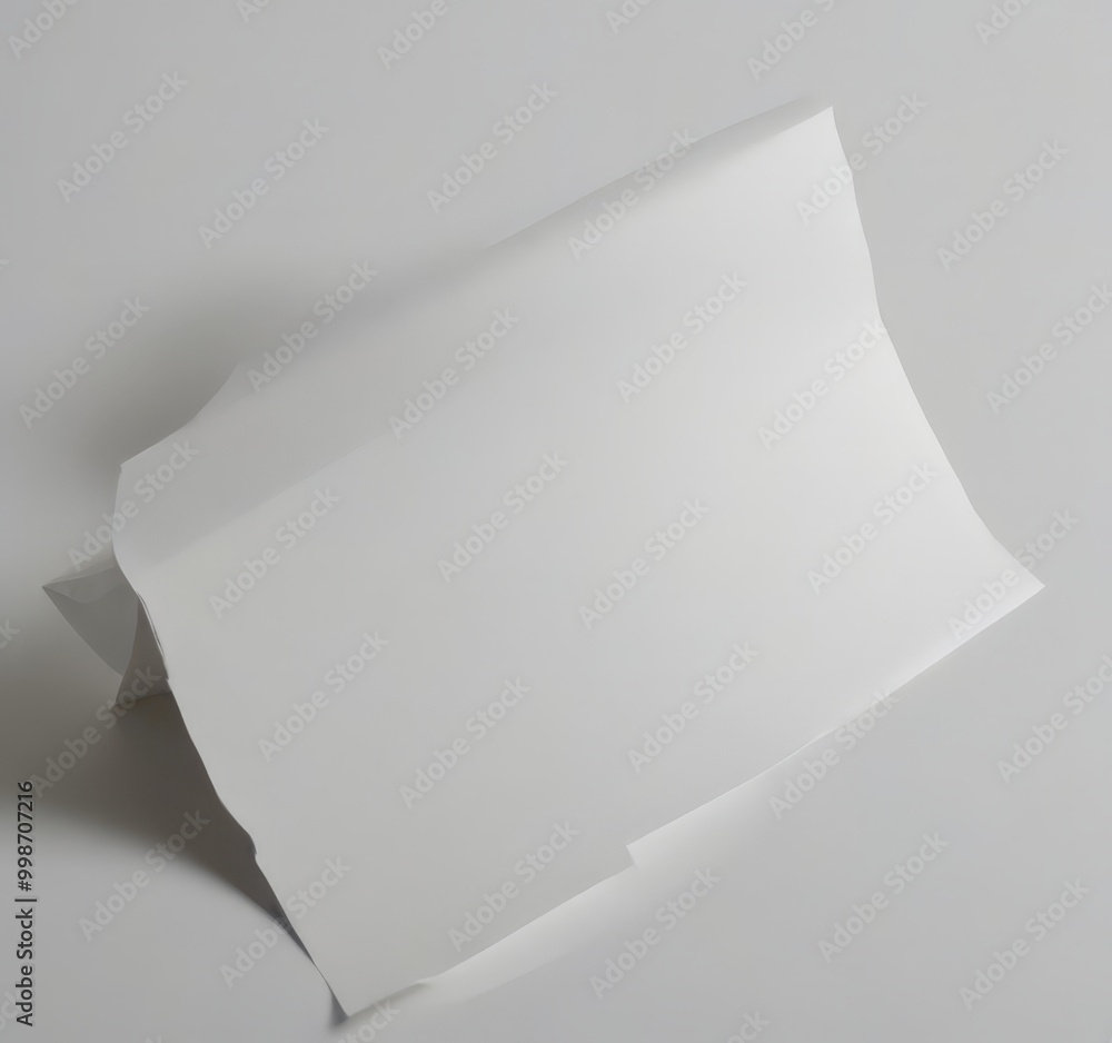 Poster a piece of white paper is shown in a tilted position, with a shadow cast on the right side.
