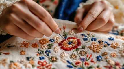 Intricate floral embroidery in progress — crafting art by hand