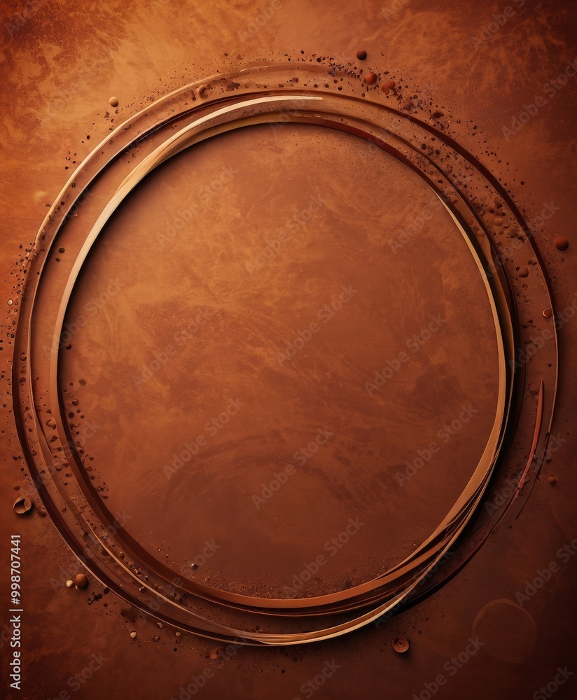 Leinwandbilder a circular frame with a textured brown background, accented by small circular elements and a subtle gradient effect.