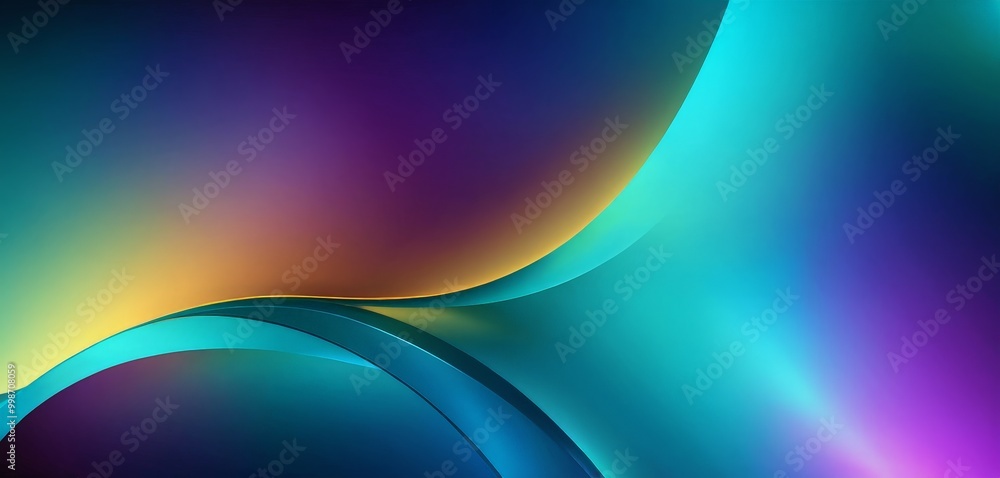 Poster a vibrant abstract composition with a gradient of blue, purple, and orange hues, creating a dynamic and visually striking effect