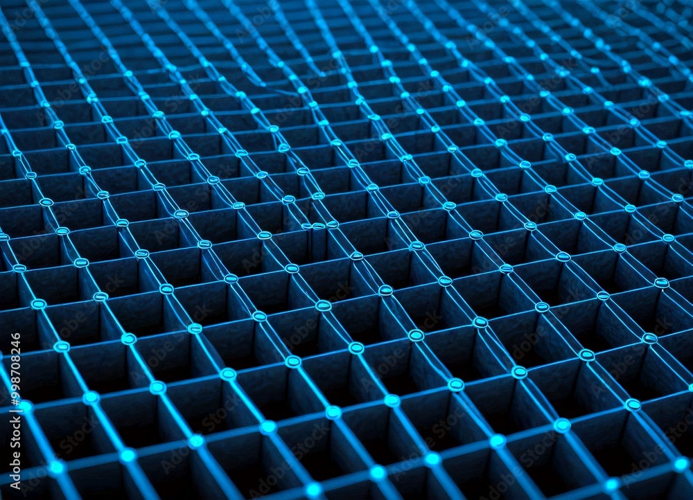 Leinwandbilder a close-up view grid-like pattern of blue squares, with a network of lines connecting them, creating a sense of depth and complexity