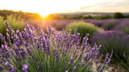 Fototapeta premium Lavender fields of provence at sunset - nature's tranquil beauty for print or poster