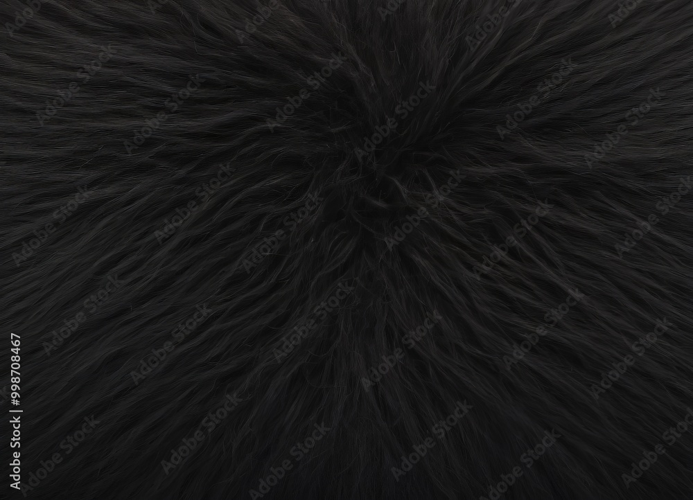 Poster a close-up view black furry surface, with a textured and fuzzy appearance