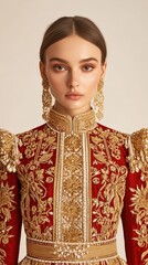 Modern russian fashion blending traditional embroidery for elegant design