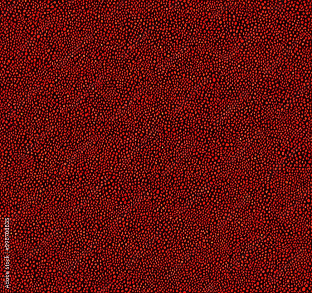 Poster a close-up view textured surface with a repeating pattern of small red dots or spots, creating a visually striking and abstract design