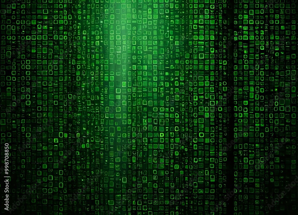 Leinwandbilder a dense, abstract pattern of small square tiles in a vibrant green color, creating a visually striking and immersive digital environment