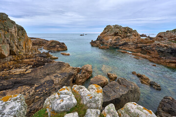 landscape photo of a beach at emerald coast of Brittany, France