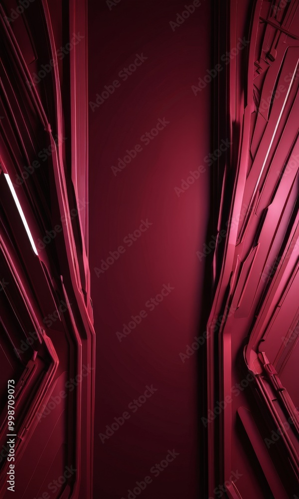 Poster a striking red abstract composition, featuring a vertical line cutting through the center, flanked by two curved lines on either side The background is