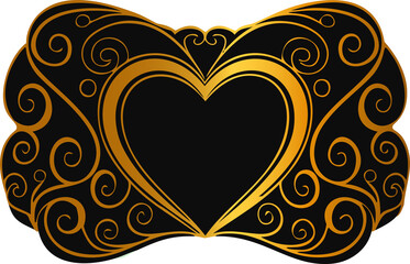 Ornate decorative frame with heart and swirls.
