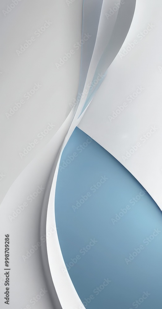Poster a minimalist design with a white and blue color scheme The white paper is curved and overlapping, creating a sense of movement and dynamism The blue paper is placed on top