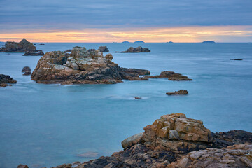 landscape photo of a beach at emerald coast of Brittany, France