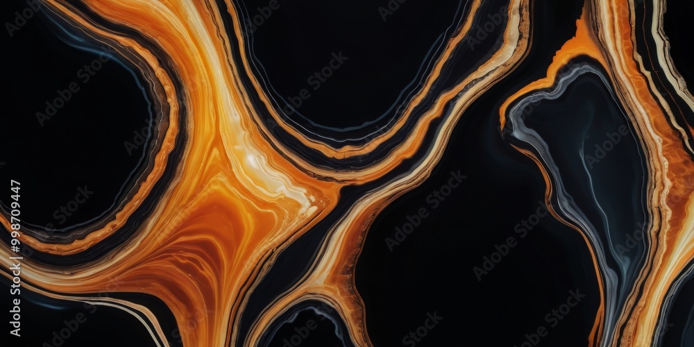 Fototapete a striking abstract pattern of swirling lines and shapes in black, orange, and white, creating a dynamic and visually captivating composition.
