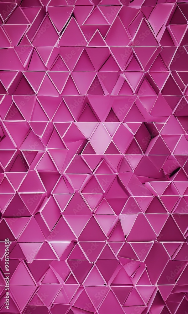 Poster a geometric pattern composed of numerous overlapping triangular shapes in a vibrant shade of pink