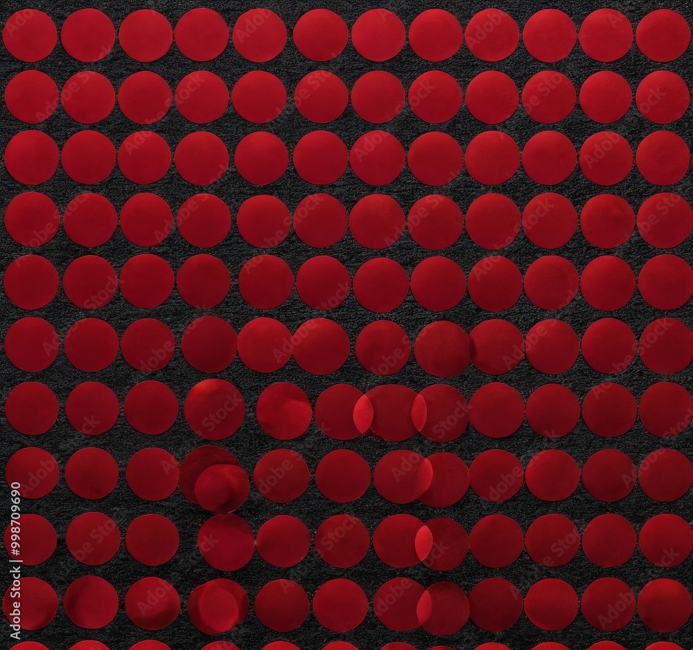 Poster a repeating pattern of red circles on a black background