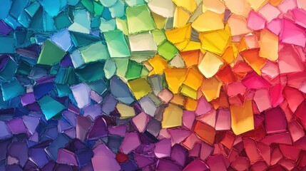 Colorful, glowing paper art mosaic with rainbow hues, forming a vibrant and abstract background with glass-like textures