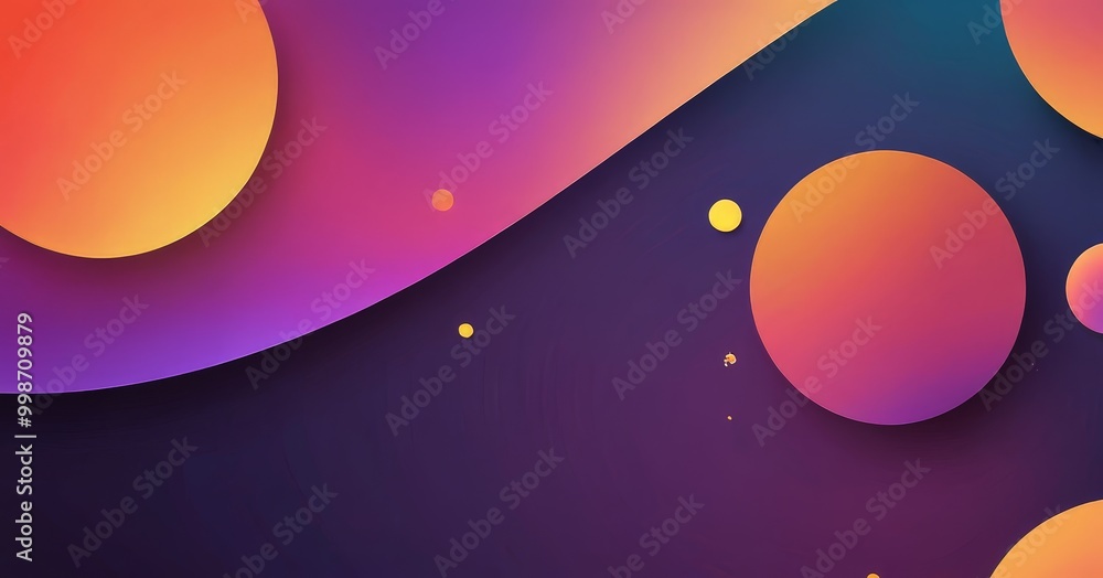 Poster a vibrant abstract composition with overlapping circles in various shades of orange, purple, and yellow, creating a dynamic and visually striking effect.