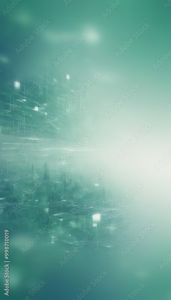 Aufkleber a futuristic cityscape, with a blend of green and blue hues, creating a sense of depth and dimension