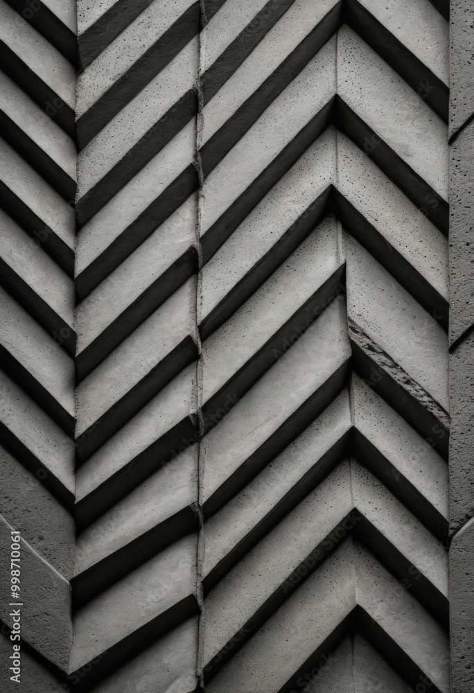 Poster A close-up black and white photograph of a zigzag pattern on a concrete wall, with the zigzag lines varying in width and the angle of the zigzag pattern changing.