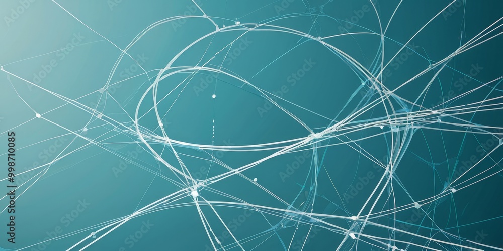 Fototapete a complex network of intersecting white lines and dots against a gradient blue background, creating a visually striking abstract pattern