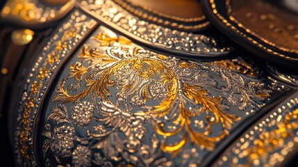 Ornate kazakh horse saddle with intricate leatherwork for cultural appreciation