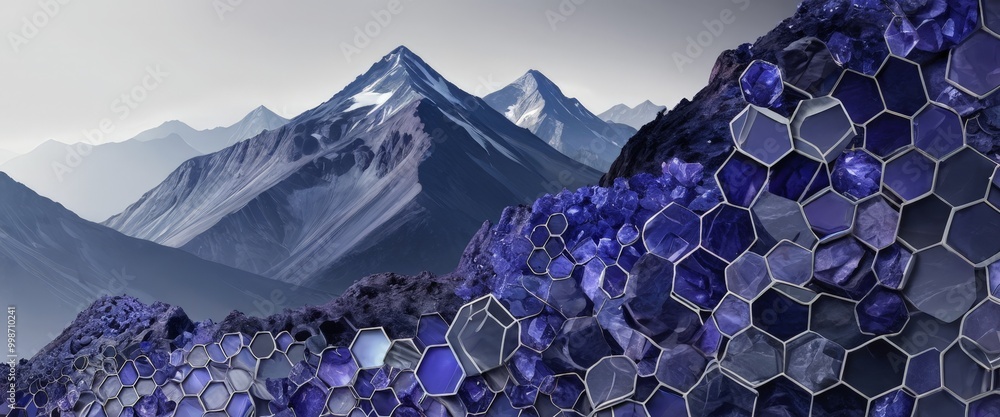 Poster a striking image of a mountain range with snow-capped peaks, set against a backdrop of a sky filled 