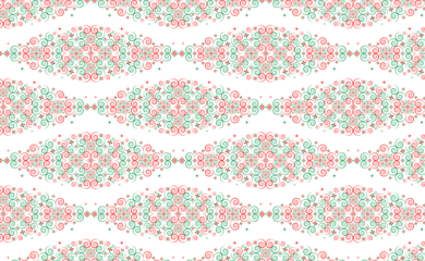 Hmong ethnic fabric patterns are spiral lines connected in shapes and flowers, which combine traditional and modern designs, used in clothing design.