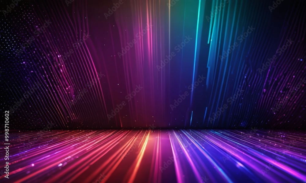 Leinwandbilder a vibrant, abstract scene with a dark background adorned with a multitude of colorful, diagonal lines and streaks of light, creating a sense of depth